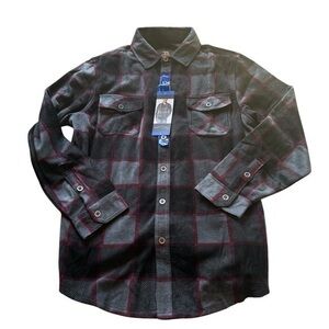 New Freedom Foundry fleece plaid black and burgundy outdoor hiking shirt